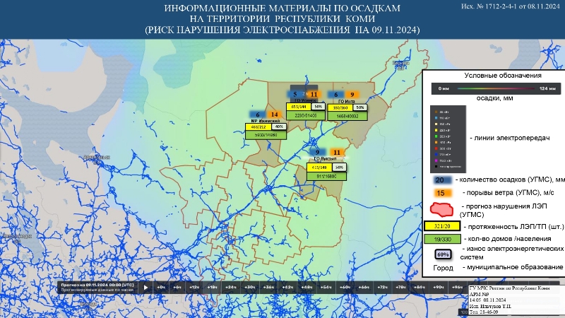 ИНФОРМАЦИОННЫЕ МАТЕРИАЛЫ ПО ПОРЫВАМ ВЕТРА НА ТЕРРИТОРИИ РЕСПУБЛИКИ КОМИ (РИСК НАРУШЕНИЯ ЭЛЕКТРОСНАБЖЕНИЯ НА 09.11.2024) 