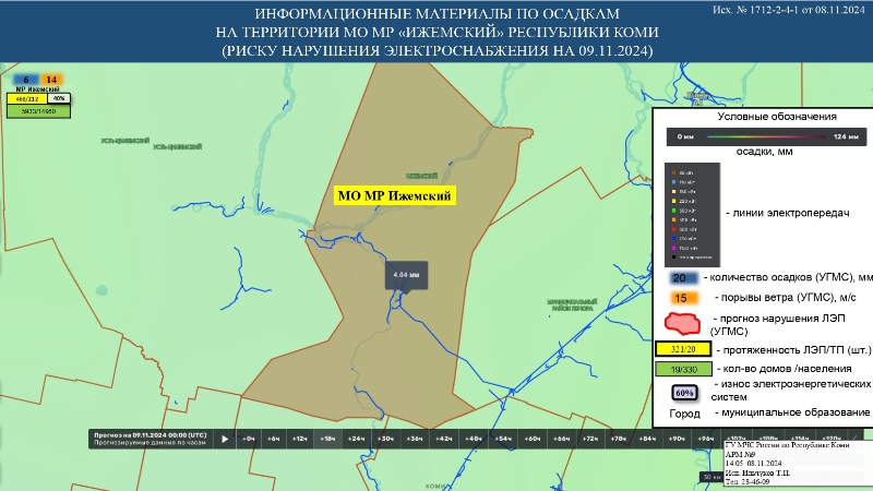 ИНФОРМАЦИОННЫЕ МАТЕРИАЛЫ ПО ПОРЫВАМ ВЕТРА НА ТЕРРИТОРИИ РЕСПУБЛИКИ КОМИ (РИСК НАРУШЕНИЯ ЭЛЕКТРОСНАБЖЕНИЯ НА 09.11.2024) 