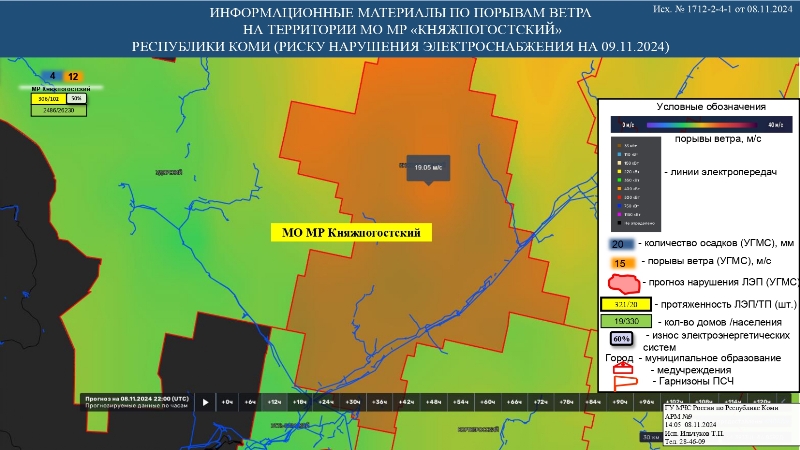ИНФОРМАЦИОННЫЕ МАТЕРИАЛЫ ПО ПОРЫВАМ ВЕТРА НА ТЕРРИТОРИИ РЕСПУБЛИКИ КОМИ (РИСК НАРУШЕНИЯ ЭЛЕКТРОСНАБЖЕНИЯ НА 09.11.2024) 